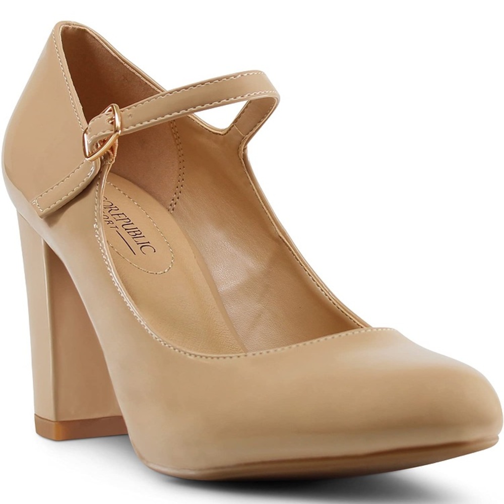 MARCOREPUBLIC Monaco Womens Memory Foam Cushion Chunky Block Nude High Heels